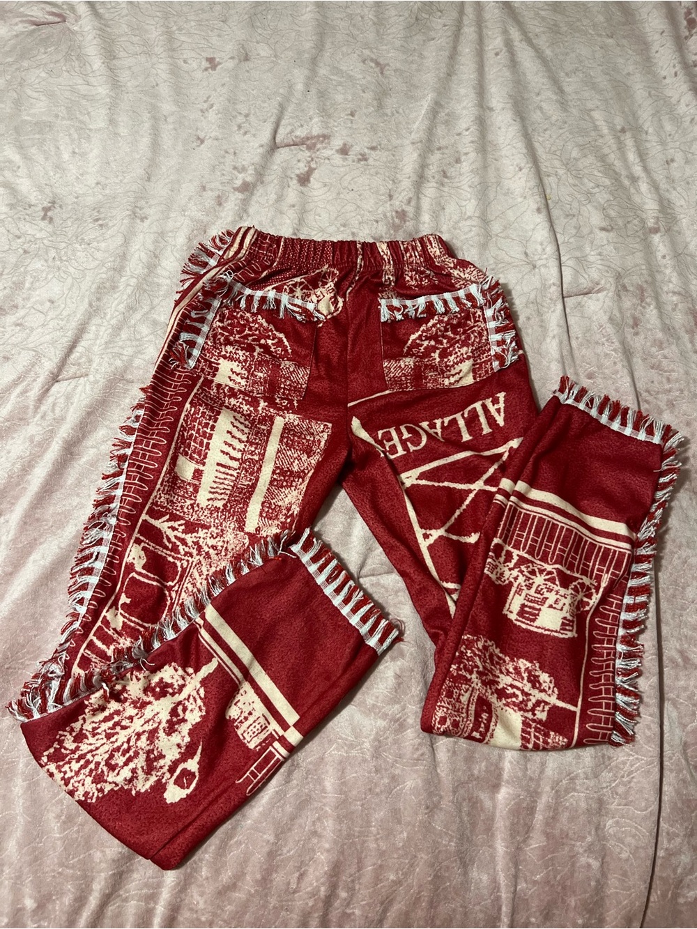 Forever 21 Red and Cream Fringe Graphic Joggers